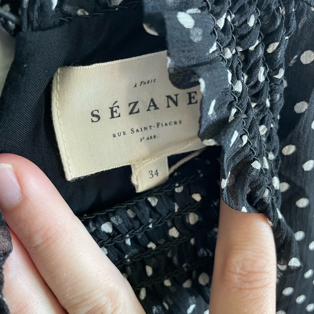 Sezane Black White Polka Dot Long Sleeve Dress 100% Silk Size 34 EU Sheer Lined - Picture 5 of 9